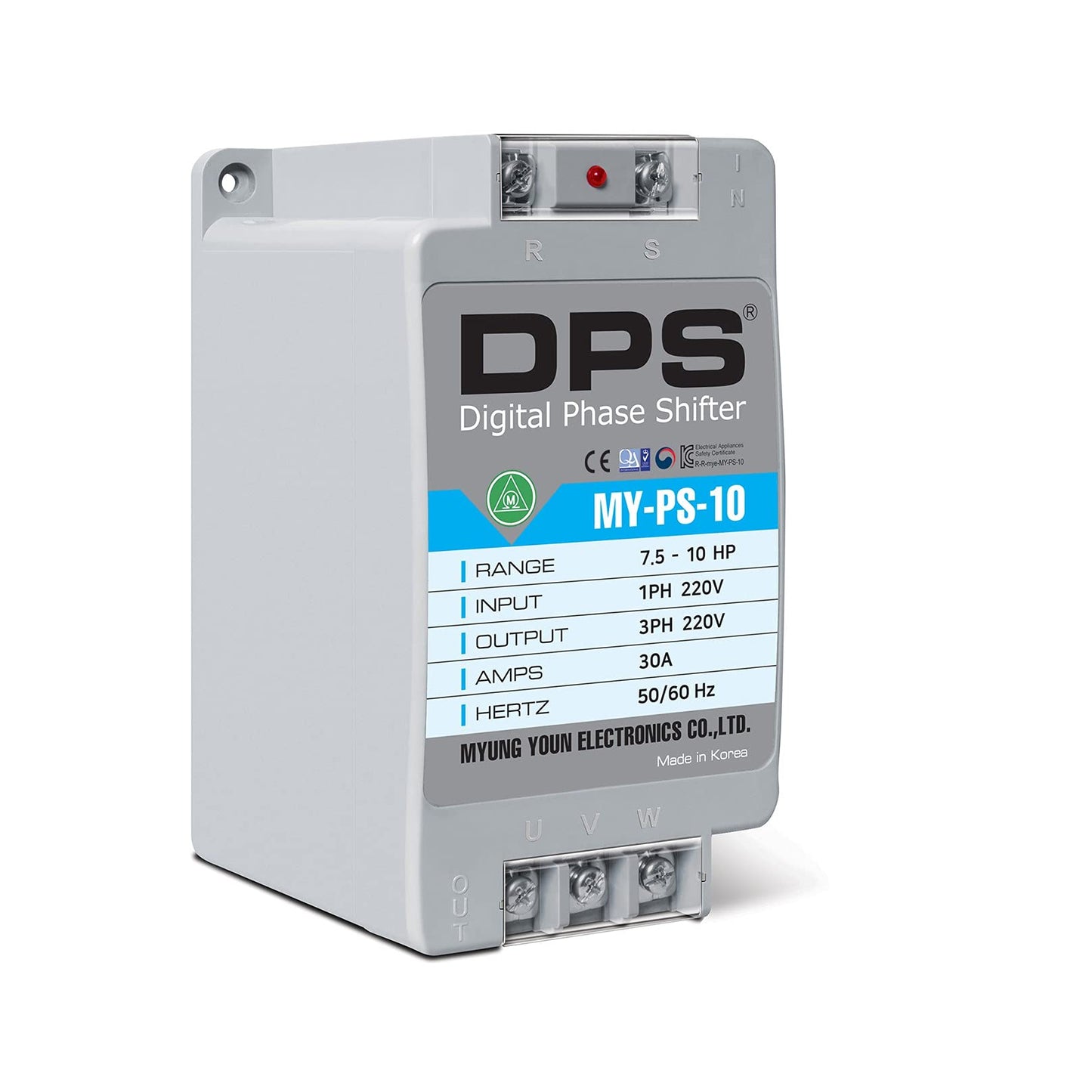 Convertidor monofásico a 3 fases, modelo MY-PS-10, adecuado para motor 3 fases de 7.5 HP (5.5 Kw) 23 amperios 200-240 V, DPS debe ser utilizado solo para un motor, entrada/salida 200 V-240 V, tipo digital