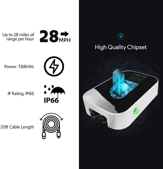 Lectron 240V 32 Amp Level 2 Electric Vehicle (EV) Charging Station with 20ft/6m J1772 Cable & NEMA 14-50 Plug - EVSE 7.68kW Compatible with All SAE J1772 Electric Vehicles