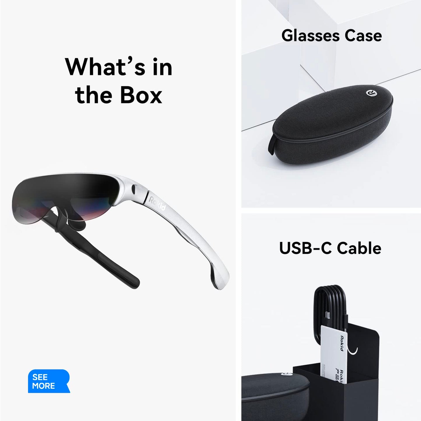 Rokid Air AR Glasses Augmented Reality Wearable Tech Headsets Smart Portable Massive Screen 1080P Dual Display,43°FoV, 55PPD