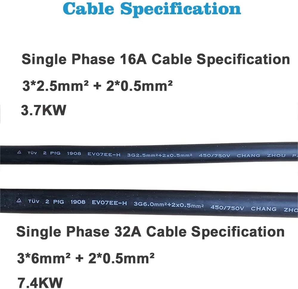 K.H.O.N.S. Adaptador tipo 2 a tipo 1 adaptador 32A EV para cable de carga EV para automóviles estándar estadounidenses (cable de carga de 0.7 ft, 2.0 lbs) (32A tipo 1 a tipo 2 (0.5c))
