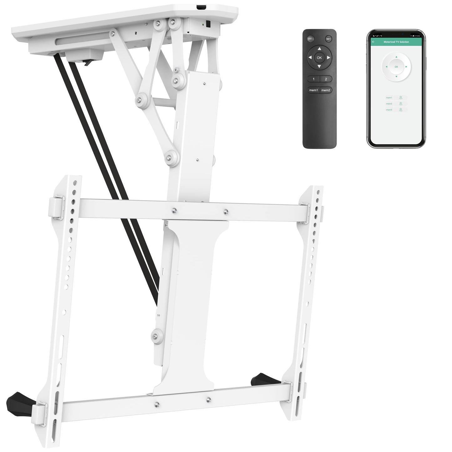 Mount-It! Soporte eléctrico para TV de techo con mando a distancia y driver de aplicación, soporte motorizado abatible en techo para televisores de visualización plana de 32 a 70 pulgadas, color blanco MI-4224W