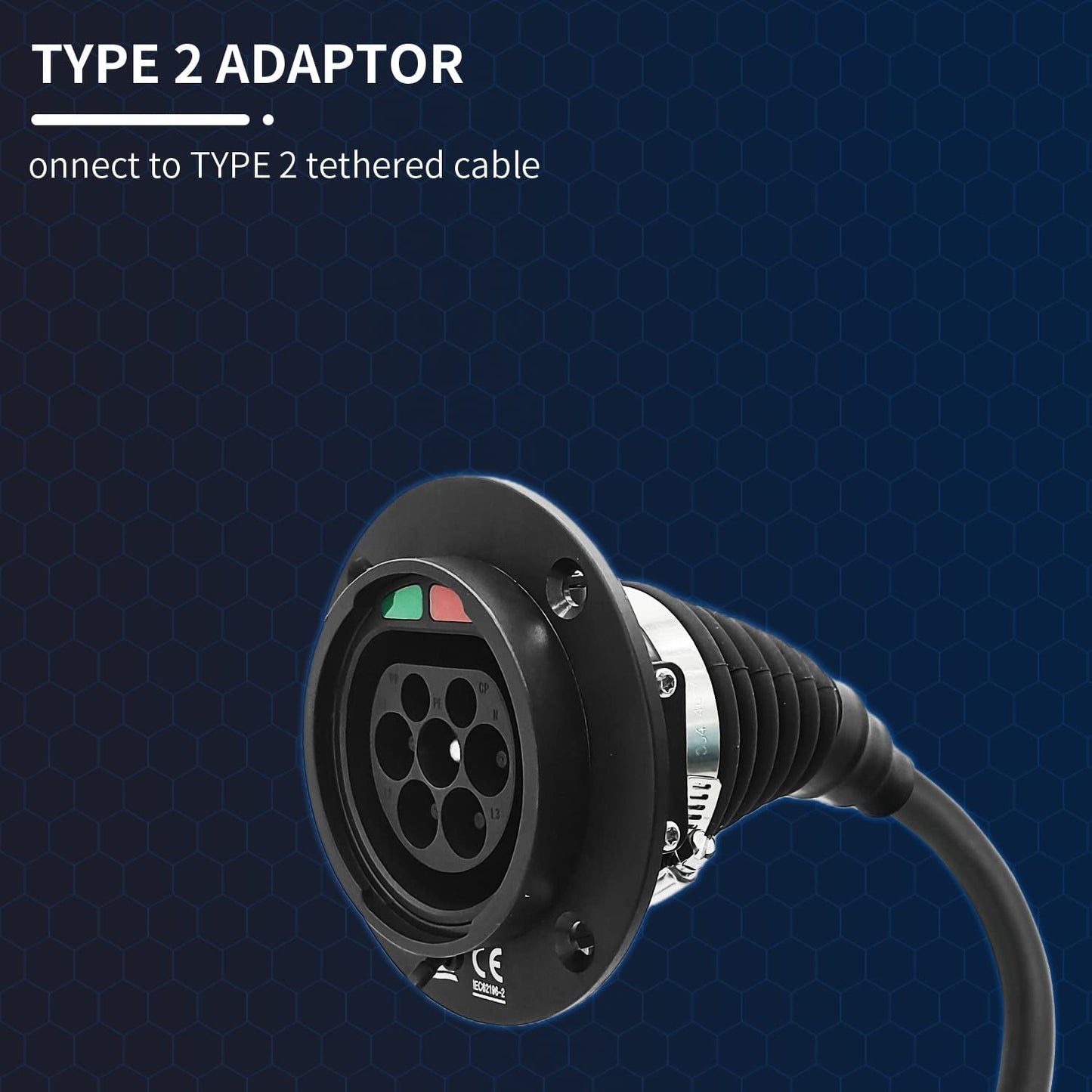 K.H.O.N.S. Adaptador tipo 2 a tipo 1 adaptador 32A EV para cable de carga EV para automóviles estándar estadounidenses (cable de carga de 0.7 ft, 2.0 lbs) (32A tipo 1 a tipo 2 (0.5c))