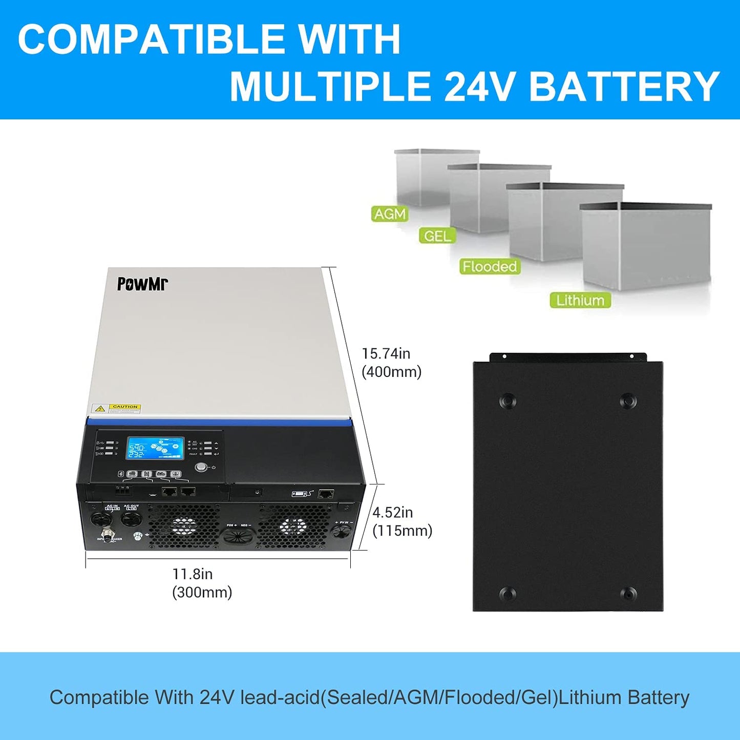 PowMr - Inversor de onda sinusoidal híbrida 3000W 24V CC a 230 V CA con driver de carga MPPT, servicio de soporte de utilidad/generador/carga solar