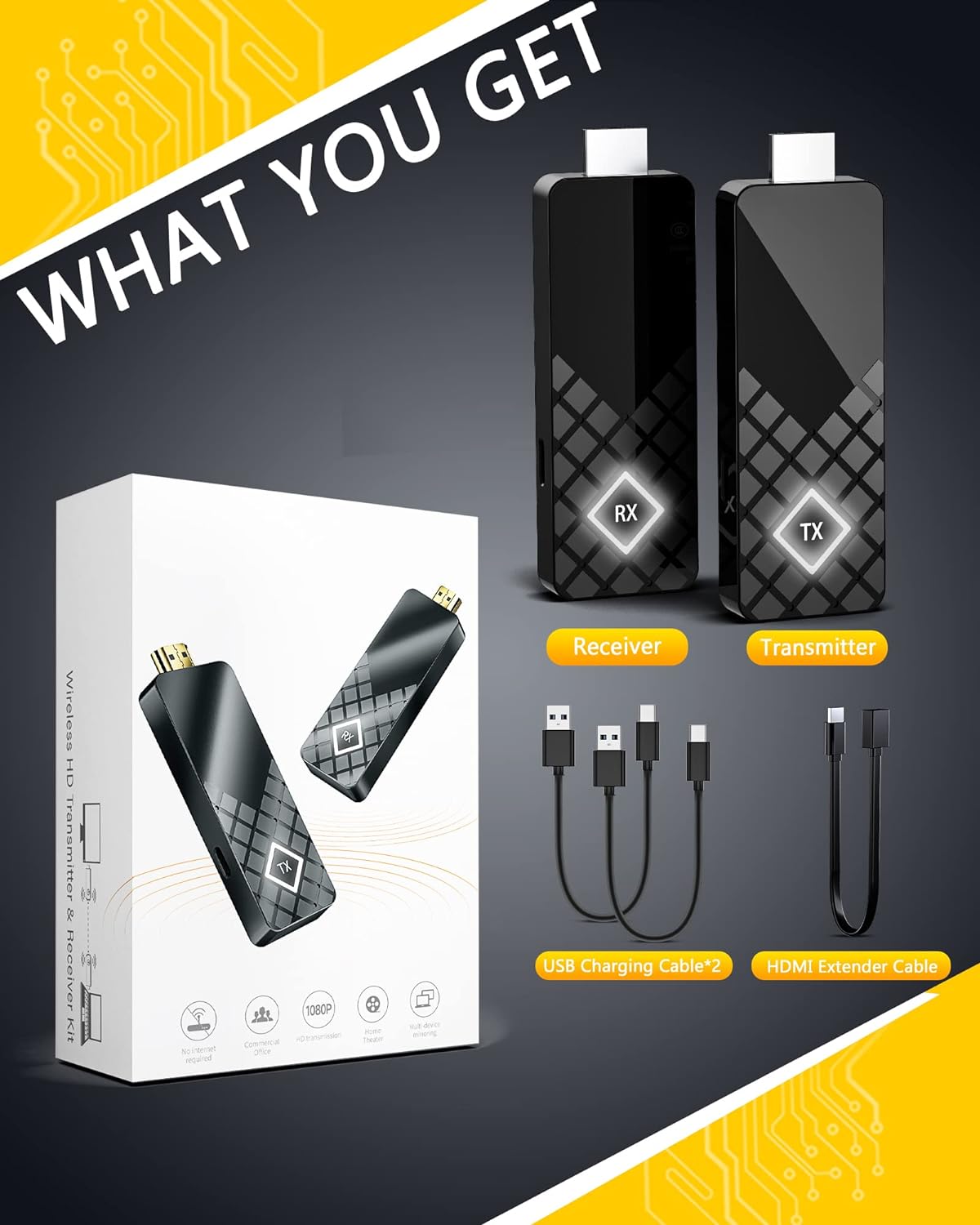 MpioLife HDMI inalámbrico, Transmisor y Receptor HDMI inalámbrico Transmisor de Video inalámbrico HDMI portátil 5G/2.4G y Receptor para transmisión de Video Desde Laptop/PC a TV/proyector/Monitor