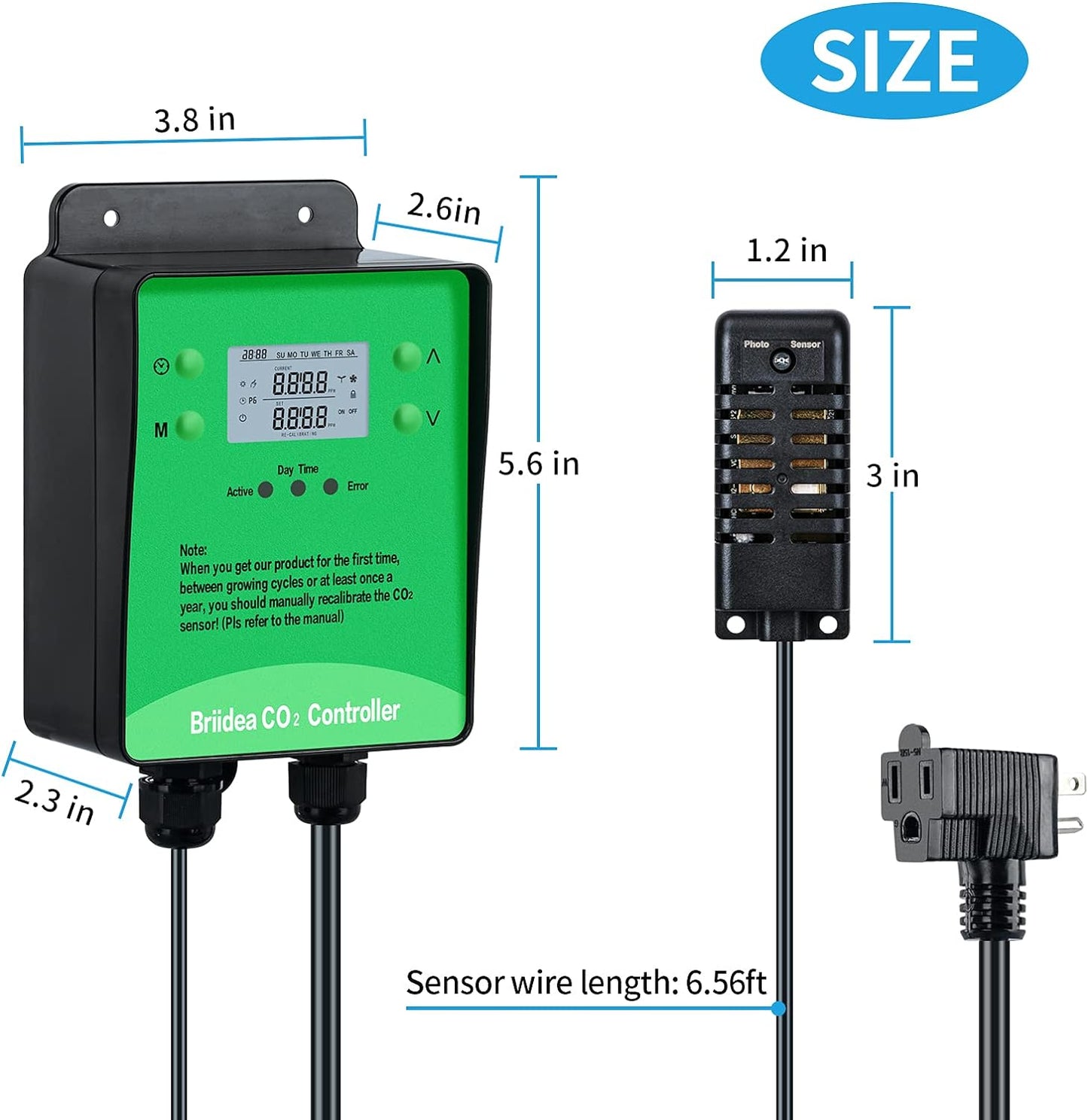 Briidea - Controlador de CO2, monitor de CO2 más nuevo con sensor remoto de CO2, fotocélula para control diurno y nocturno, función programable para evitar residuos de CO2 para invernadero de sala de cultivo
