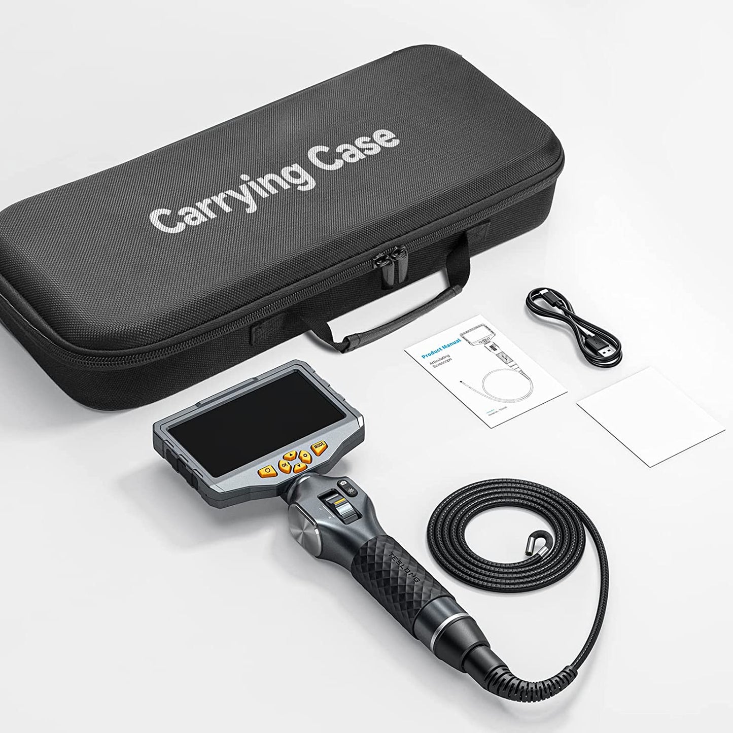 Teslong TD500 Boroscopio articulado, cámara de inspección de endoscopio IPS de 5" con cabezal de articulación bidireccional, alcance de fibra óptica mecánica de 0.33