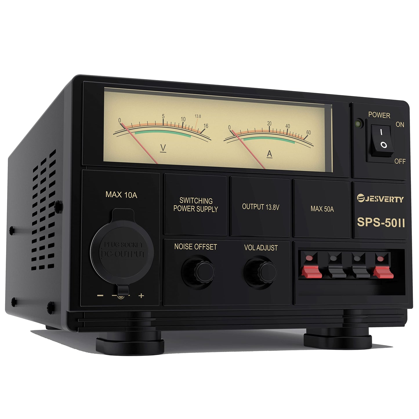 Jesverty SPS-50II - Fuente de alimentación universal de banco compacto - Convertidor de CA a CC de laboratorio doméstico regulado de 50 amperios, 13.8 voltios/9-15 voltios, ventilador de refrigeración, terminales tipo tornillo - Jesverty SPS-50II