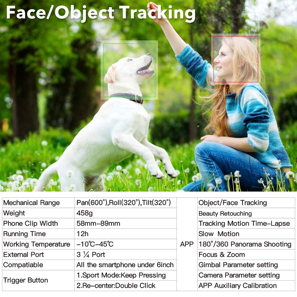 3-Axis Gimbal Stabilizer for iPhone X XR XS Smartphone Vlog Youtuber Live Video Record with Sport Inception Mode Face Object Tracking Motion Time-Lapse - Hohem Isteady Mobile Plus (Upgraded New)