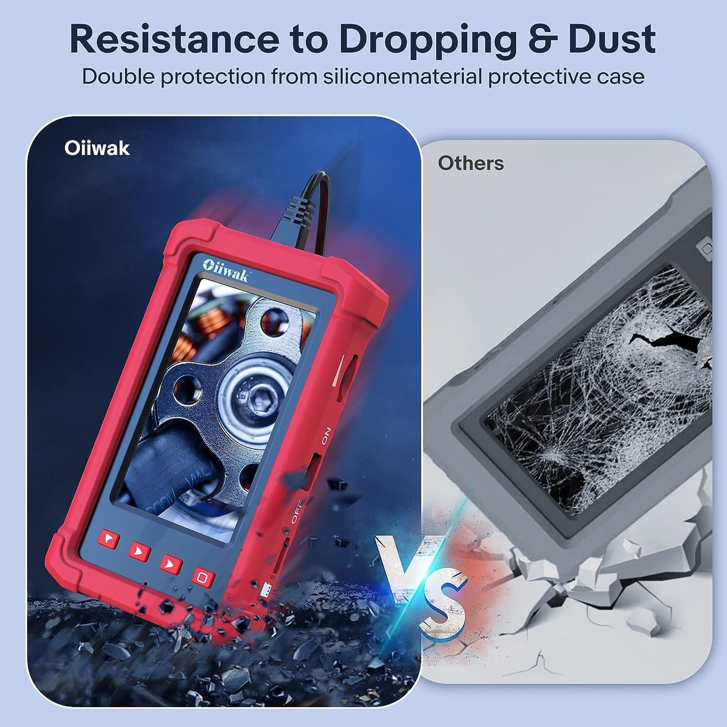 Cámara endoscopio industrial de 0.154 in, cámara de inspección de boroscopio Oiwak HD 1080P pantalla IPS de 4.3 pulgadas, 6 luces LED, cable semirrígido, funda de transporte, cámara de serpiente de alcantarillado impermeable IP68 (5 pies)