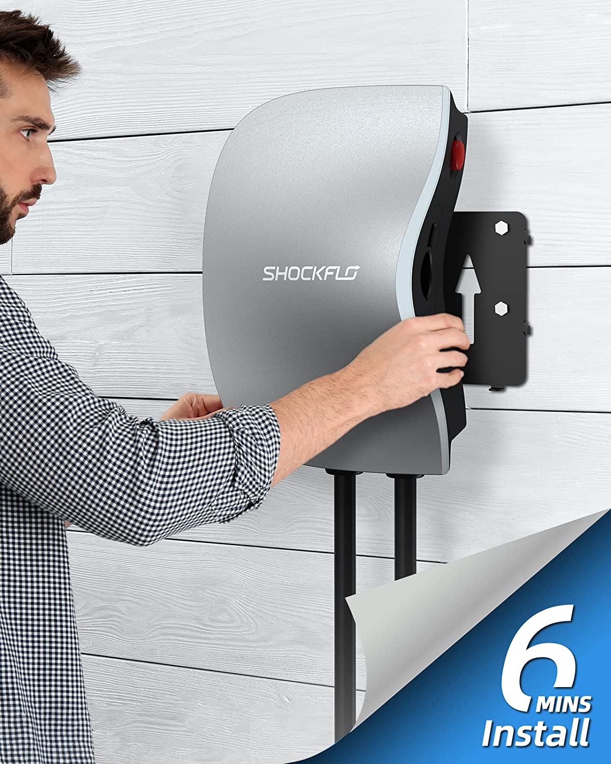 ShockFlo 48A EV Charger, Level 2 Electric Vehicle Charging Station, NEMA 14-50 Plug or Hardwired EV Charging Station, Wi-Fi and Bluetooth Enabled EVSE Indoor/Outdoor Use with 17ft Cable and RFID Card