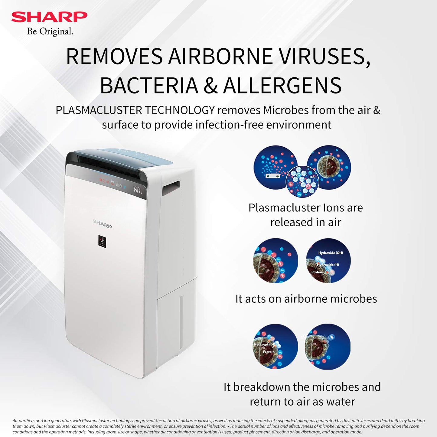 Sharp Air Purifier & Dehumidifier for Homes, Rooms, Offices | Awarded Plasmacluster Tech. | True HEPA H14 (in E1822 type) & Activated Carbon Filter | Auto Dehumidification | PM2.5 Indicator | Model: DW-J20FM-W
