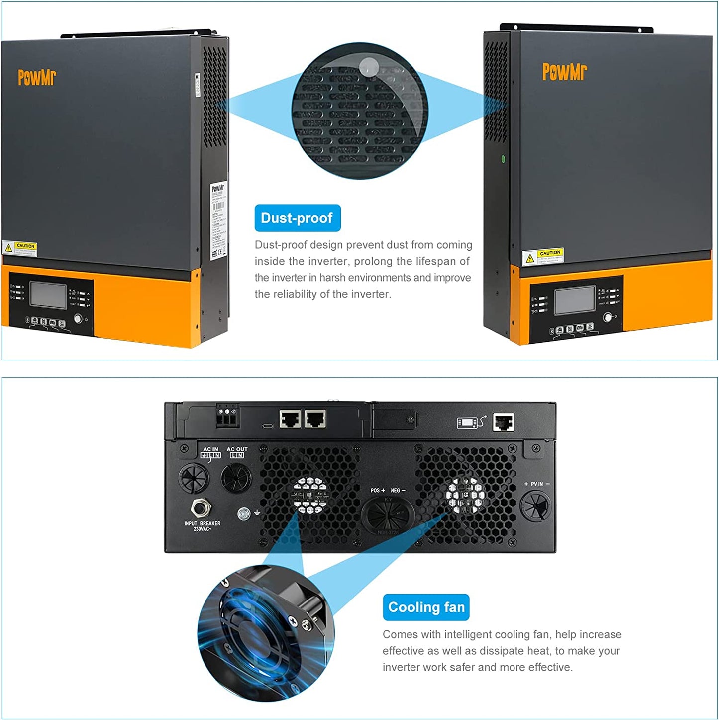 PowMr - Inversor de onda sinusoidal híbrida 3000W 24V CC a 230 V CA con driver de carga MPPT, servicio de soporte de utilidad/generador/carga solar