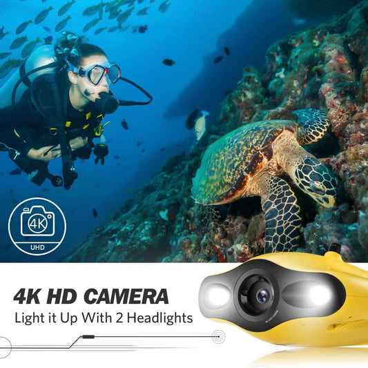 Chasing Gladius Mini dron subacuático – Cámara subacuática 4K UHD para visualización en tiempo real, mando a distancia y control remoto de aplicación, buceo a 330 pies, transmisión en vivo, bloqueo de inclinación ajustable, buscador de peces, ROV