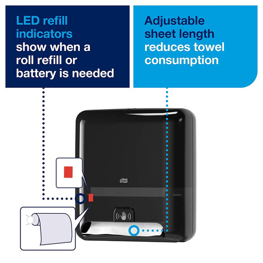 Tork Matic - Dispensador de toallas de mano con sensor de intuición 5511282, diseño de elevación – Dispensador de toallas de mano de papel H1, dispensador sin contacto de una a una, color negro