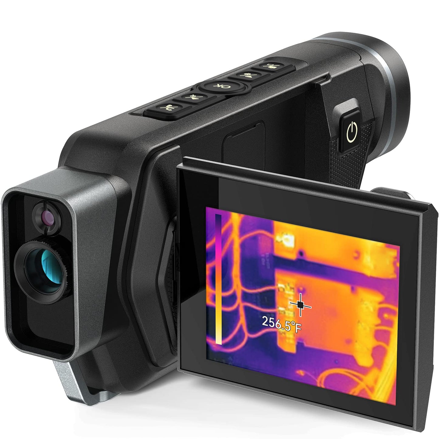 Monocular de imagen térmica con enfoque ajustable, monocular térmico infrarrojo infrarrojo Teslong 256 x 192 con monitor LCD abatible de 3.5 pulgadas, enfoque manual, alcance de visión de calor, monocular térmico para caza