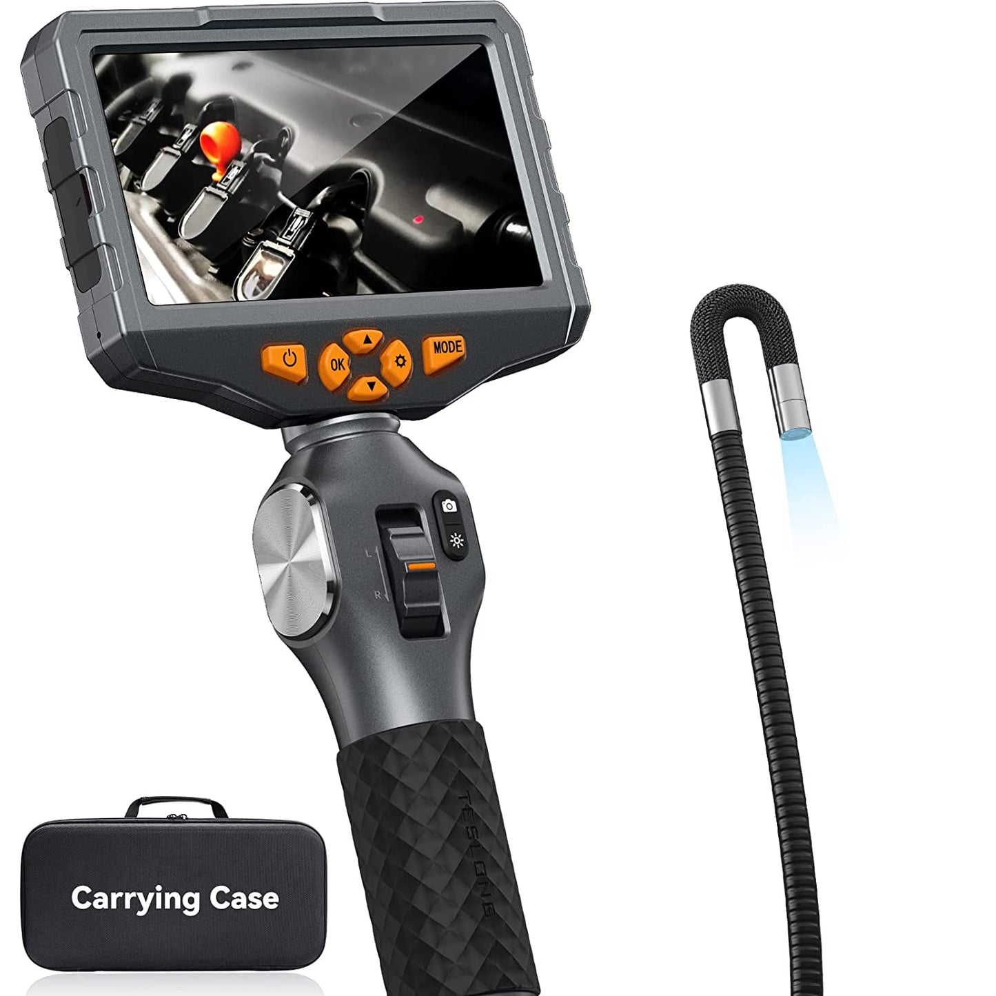 Teslong TD500 Boroscopio articulado, cámara de inspección de endoscopio IPS de 5" con cabezal de articulación bidireccional, alcance de fibra óptica mecánica de 0.33