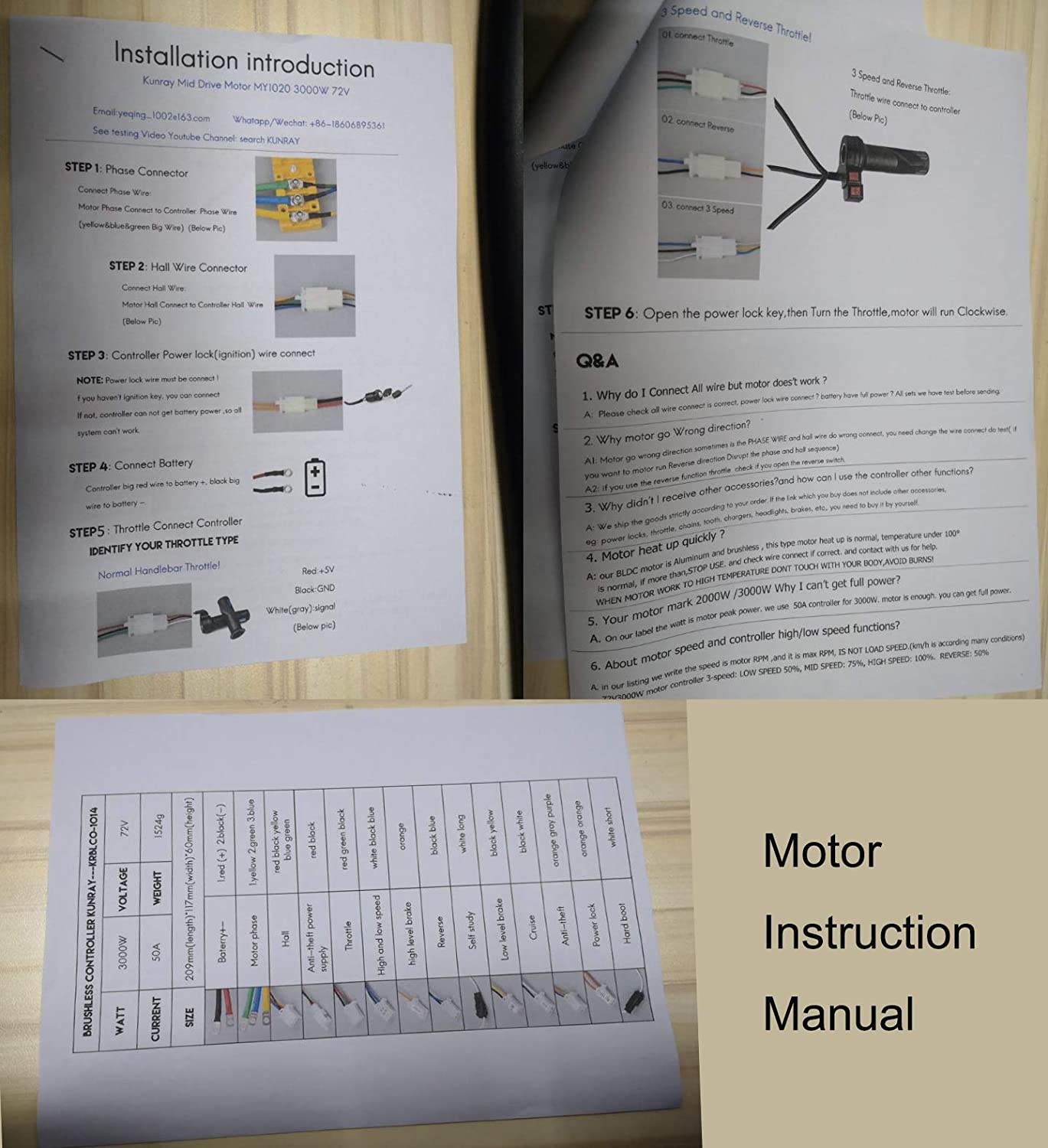 BLDC - Kit de motor sin escobillas de 72 V 3000 W con 24 controladores Mosfet 50 A y pedal del acelerador para scooter eléctrico, motor de bicicleta, motocicleta
