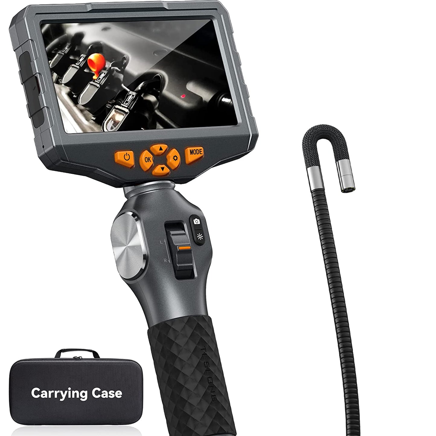 Teslong TD500 Boroscopio articulado, cámara de inspección de endoscopio IPS de 5" con cabezal de articulación bidireccional, alcance de fibra óptica mecánica de 0.33