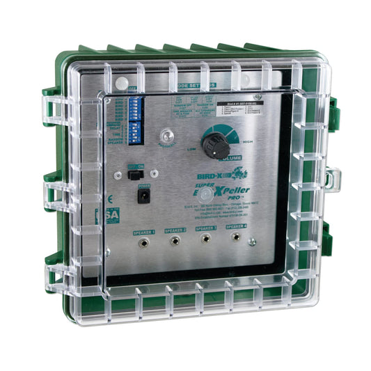 Bird-X BirdXPeller PRO Modelo 1 - Repelente de pájaros sónico, cubre 6 acres (piñones, estorninos, gorriones y gaviotas) SBXP-PRO-1