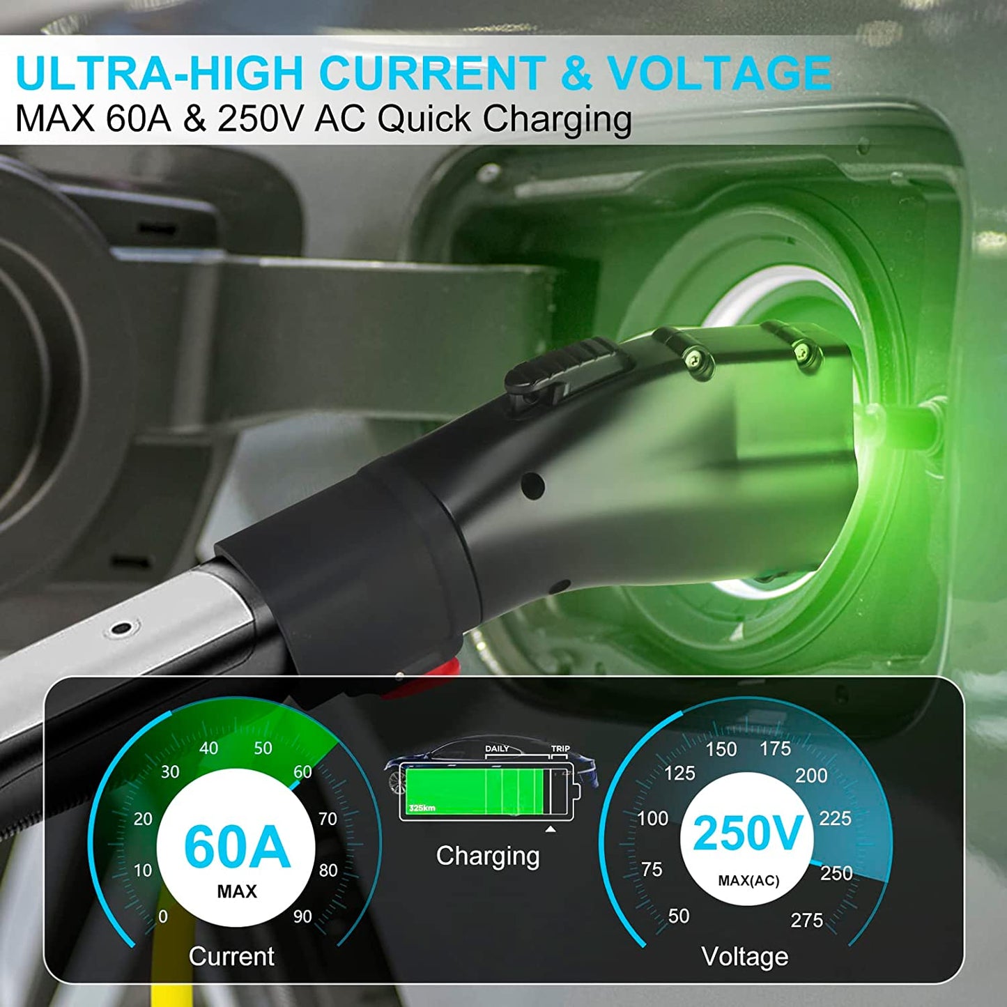 Adaptador Tesla a J1772, máximo 60 amperios y 250 V, TAECHU J1772 con bloqueo anticaídas, compatible con cargadores Tesla Wall/Destino/móviles (con una bolsa de almacenamiento)