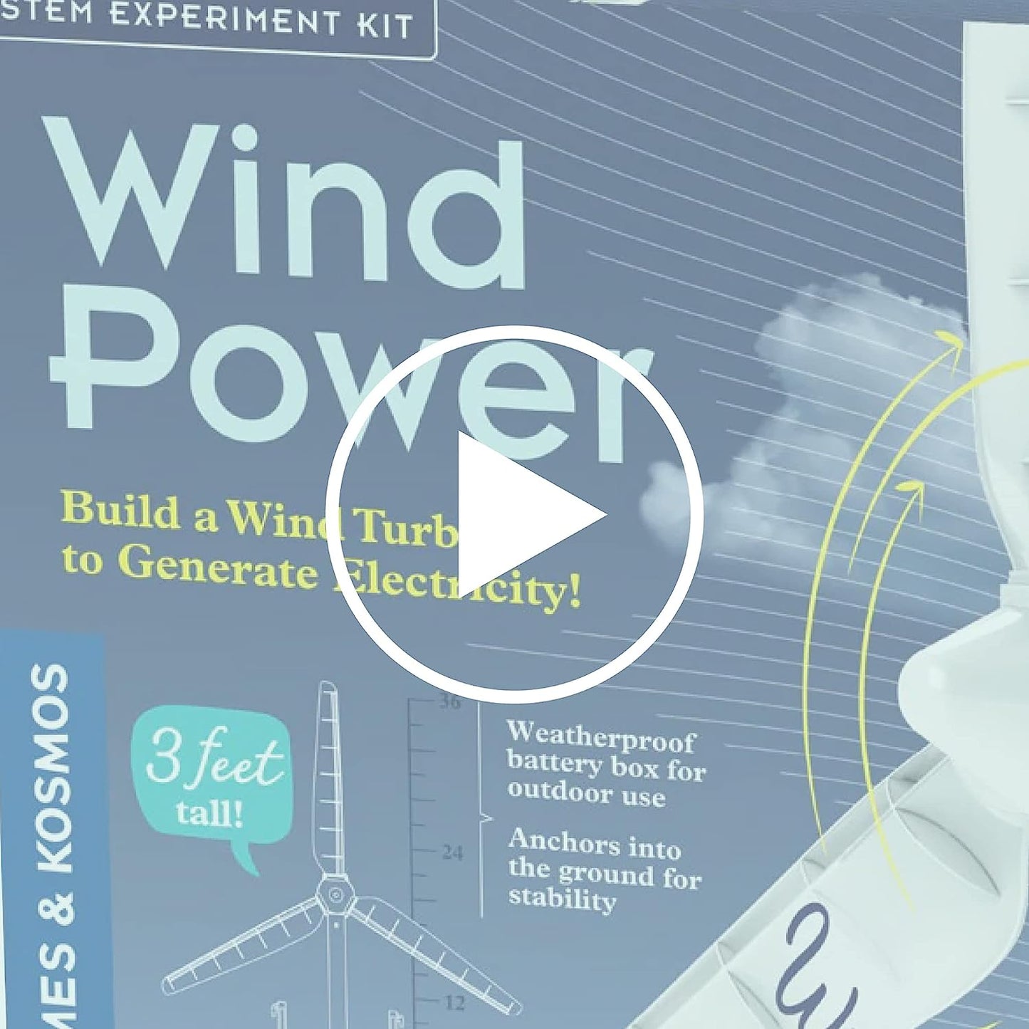 Thames & Kosmos Kit de experimento STEM Wind Power V4.0 | Construye una turbina eólica de 3 pies para generar electricidad | Aprende sobre energía renovable y alimenta un automóvil modelo pequeño | Resistente a la intemperie para uso en exteriores