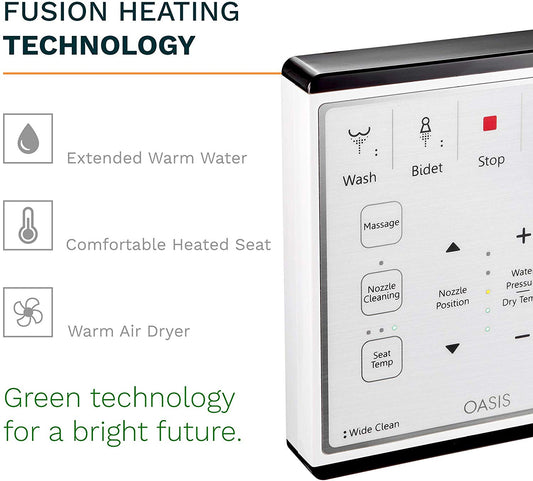 Oasis by Bio Bidet | Bidet Smart Toilet Seat in Round White with Stainless Steel Self-Cleaning Nozzle, Nightlight, Turbo Wash, Oscillating, and Fusion Warm Water Technology with Wireless Remote
