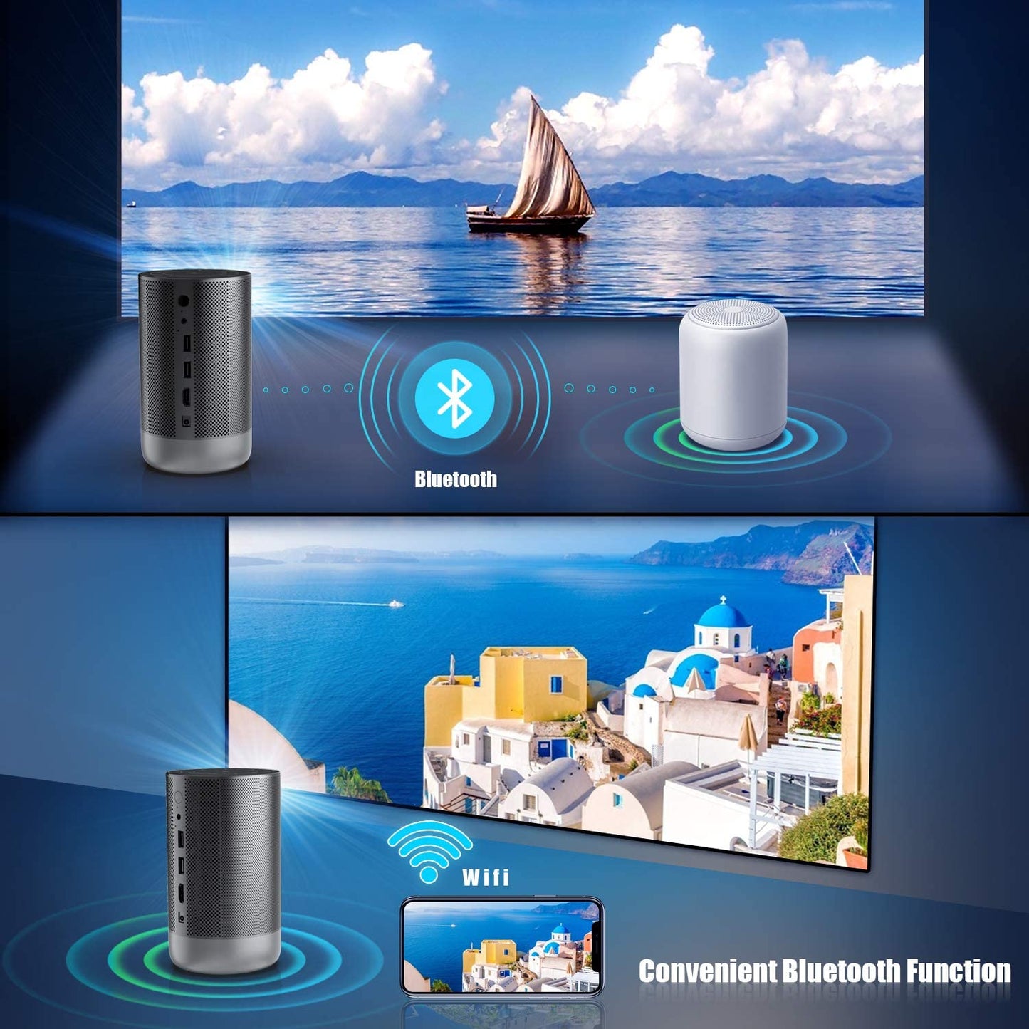 WiMiUS Q1 Mini Android TV Proyector (2G+16G), 500 ANSI Lumens Native 1080p Projector with 5G Wi-Fi, Bluetooth, 3D, 5,000+ Apps
