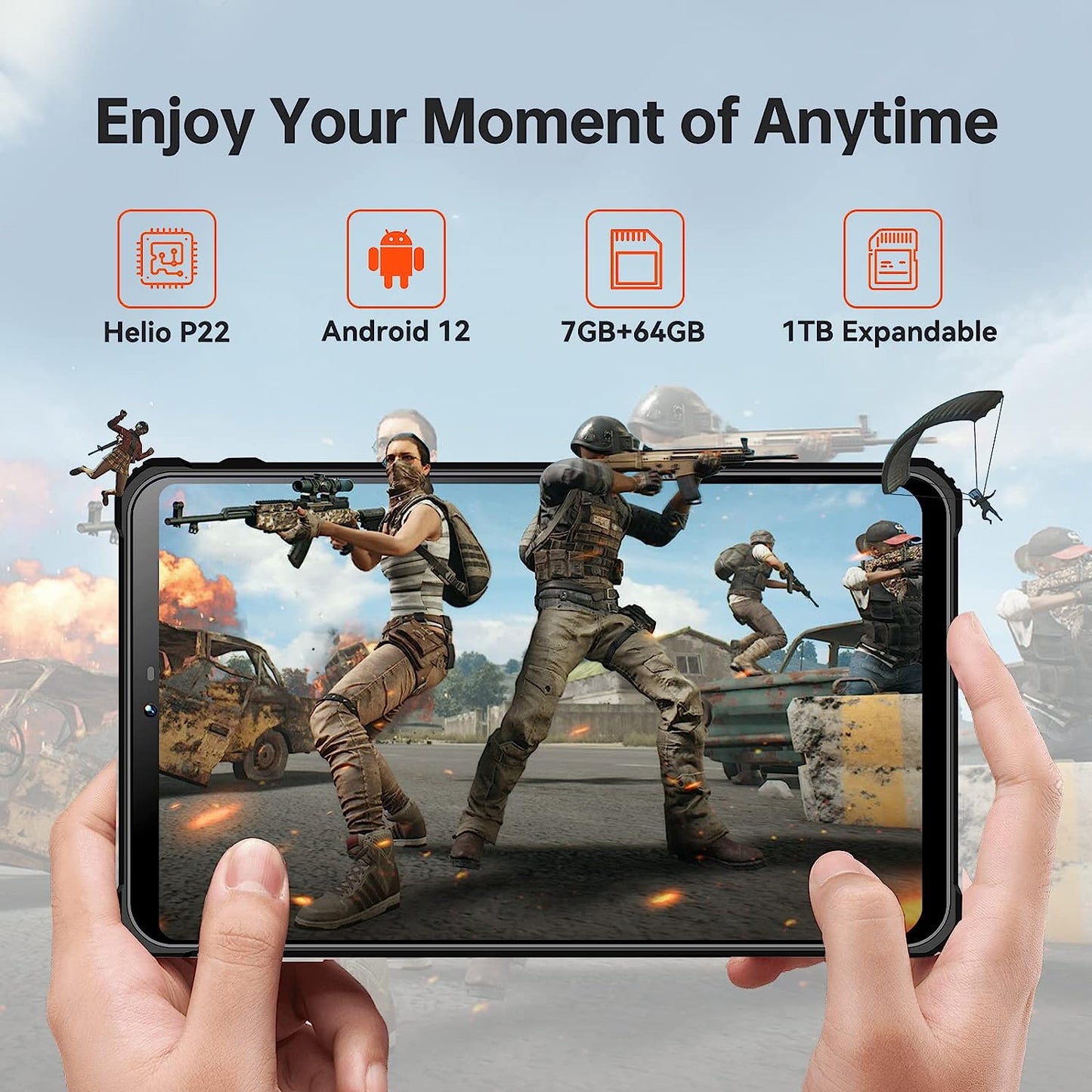 OUKITEL RT3 - Tableta Android 12, resistente al agua, 8 pulgadas, Octa Core 7 GB+64 GB 1 TB expandible, batería de 5150 mAh, cámara de 16+8 MP, tabletas IP68e IP69K, 4G Dual SIM/5G WiFi/BT5.3/GPS