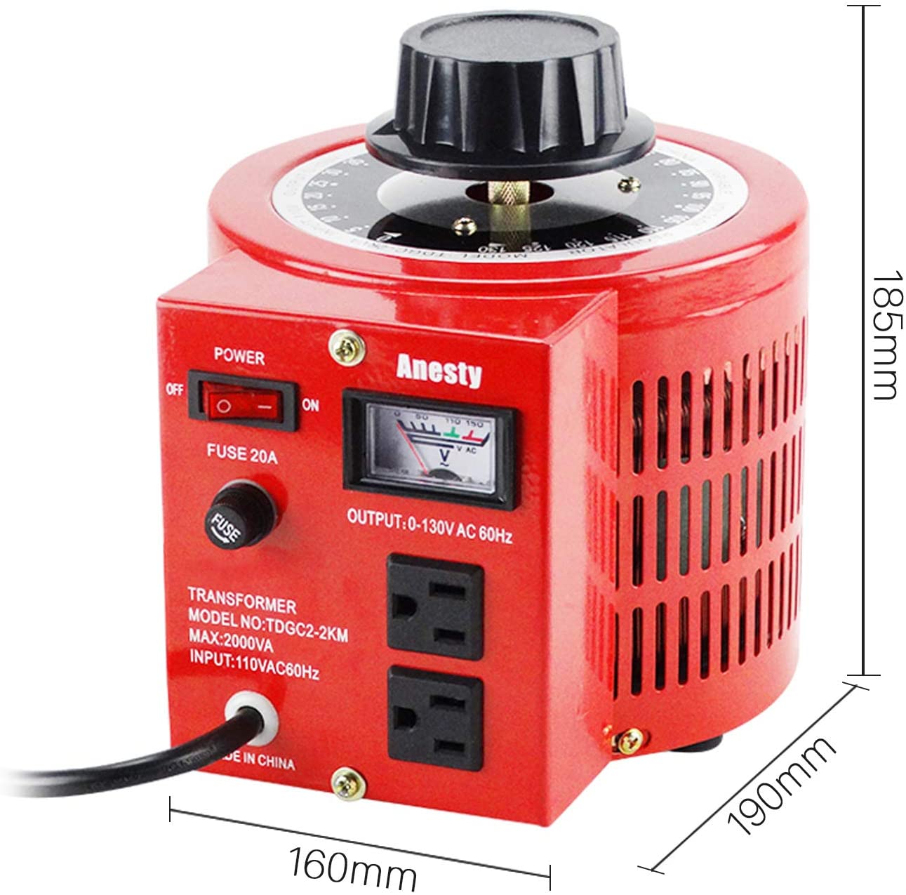 Anesty Transformador automático AC convertidor de voltaje variable transformador regulador 2KVA 0-130V