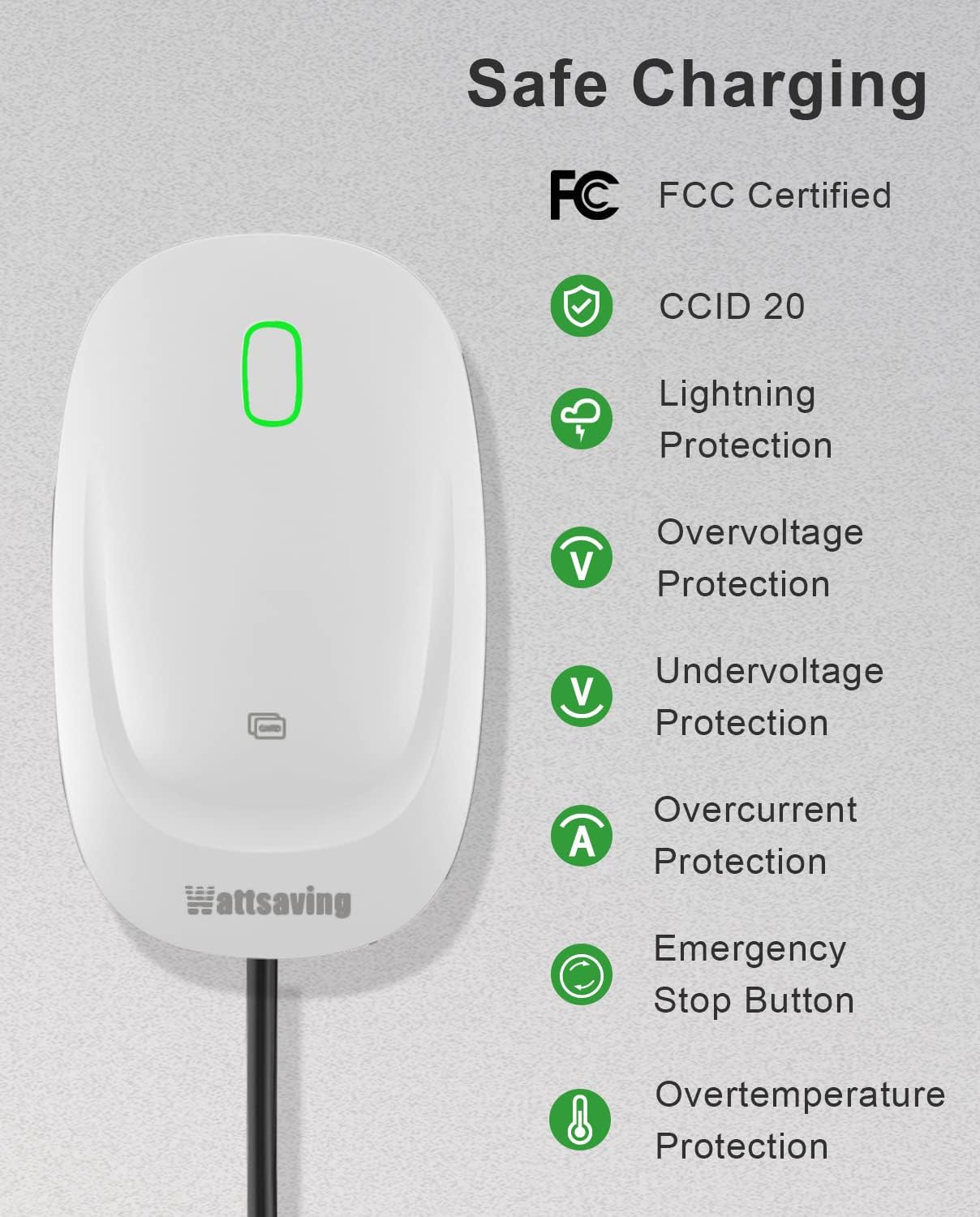Wattsaving Cargador EV de nivel 2 – Estación de carga de vehículo eléctrico de 240 voltios hasta 40 amperios con enchufe NEMA 14-50 y cable de 24.6 pies, color negro