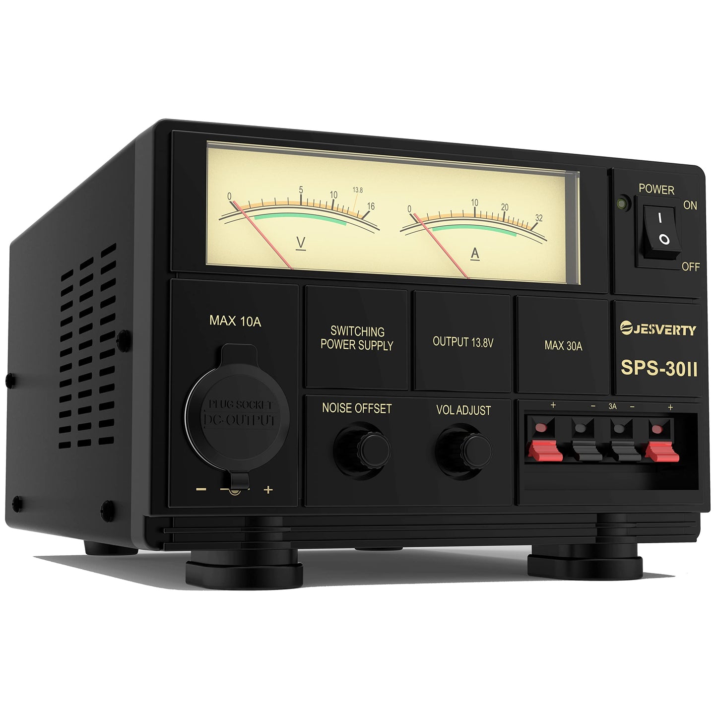 Fuente de alimentación compacta universal para banco - 30 amperios regulado para laboratorio doméstico de banco de CA a CC convertidor de 13.8 voltios, ventilador de refrigeración, terminales tipo tornillo - Jesverty SPS-30II