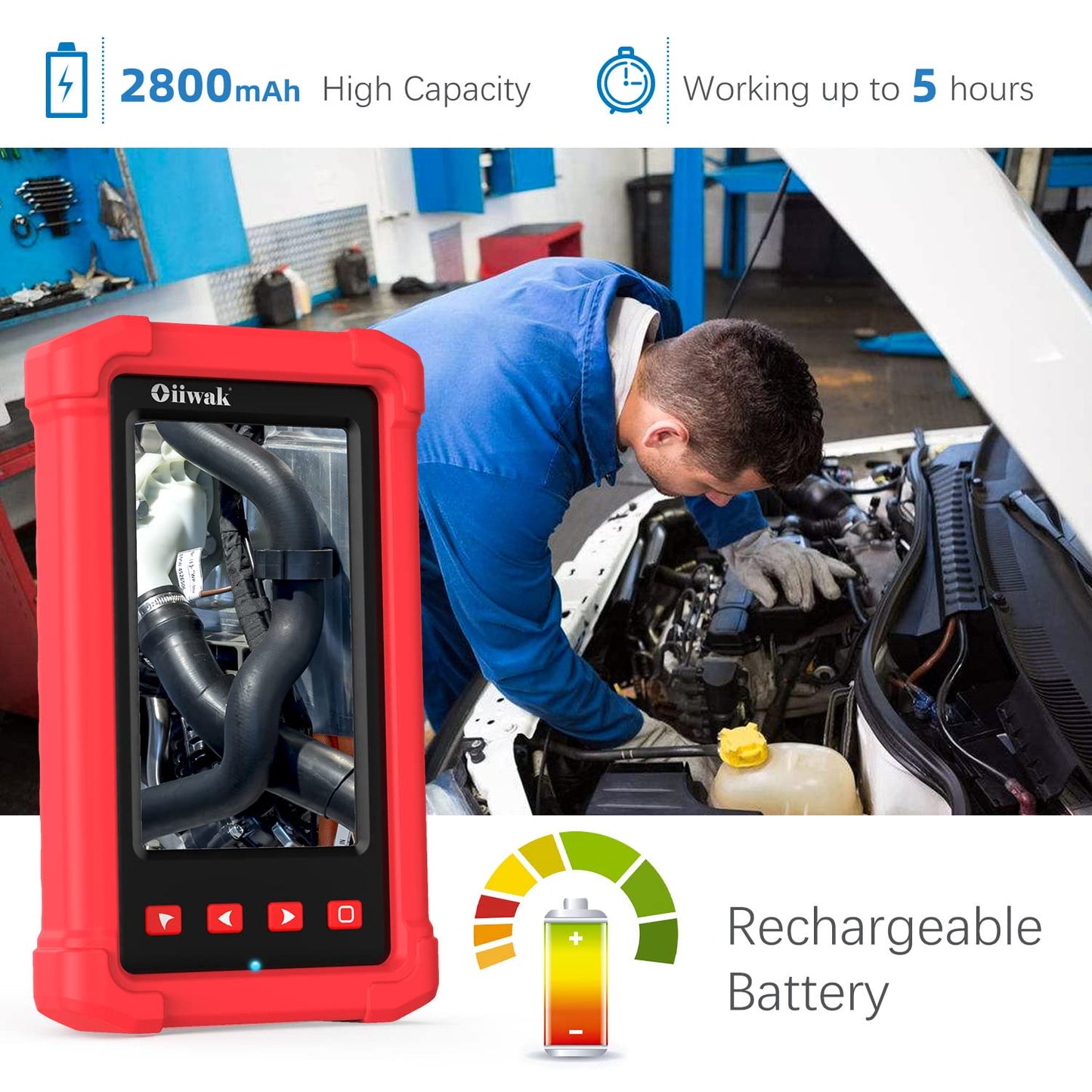 Cámara endoscopio industrial de 0.154 in, cámara de inspección de boroscopio Oiwak HD 1080P pantalla IPS de 4.3 pulgadas, 6 luces LED, cable semirrígido, funda de transporte, cámara de serpiente de alcantarillado impermeable IP68 (5 pies)