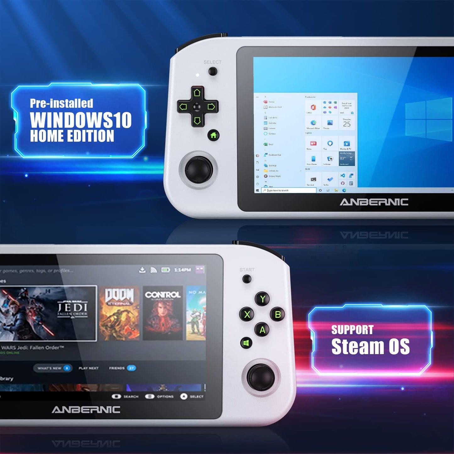 Daxceirry WIN600 Consola de juegos portátil PC Win 10 Edition 8G DDR4 con SSD M.2 de 128G, compatible con sistema operativo Steam con AMD Athlon Silver 3020e visualización IPS de laminación completa OCA de 5.9" (3020-negro)