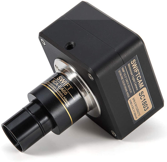 Swiftcam - Cámara de 18 megapíxeles para microscopios, con lente de reducción, kit de calibración, adaptadores de Eyetube y cable USB 3.0, compatible con Windows/Mac/Linux