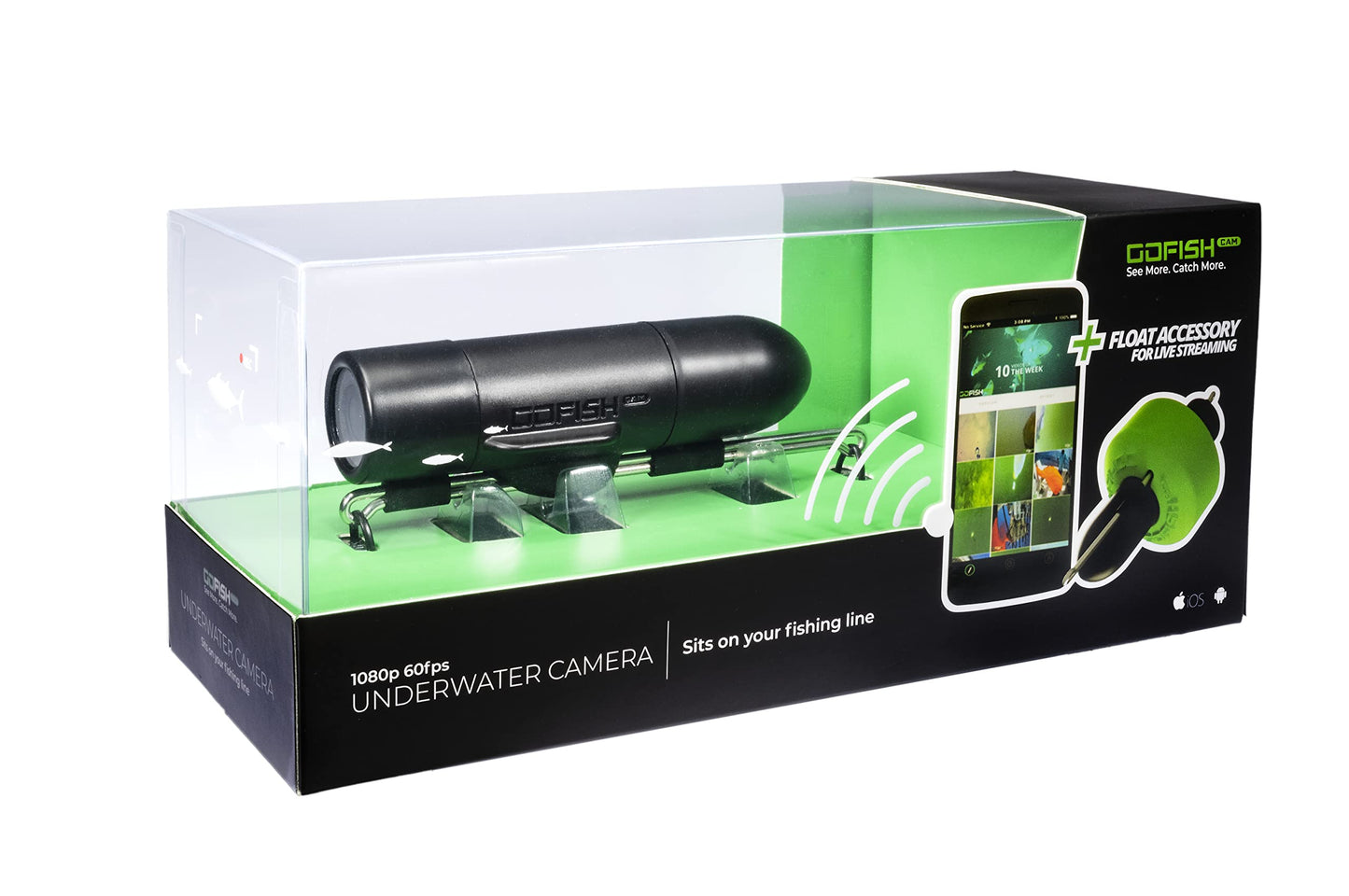 GoFish Cam - Cámara de pesca submarina inalámbrica Full HD 1080p, color negro con LED, aplicación compatible con iOS y Android