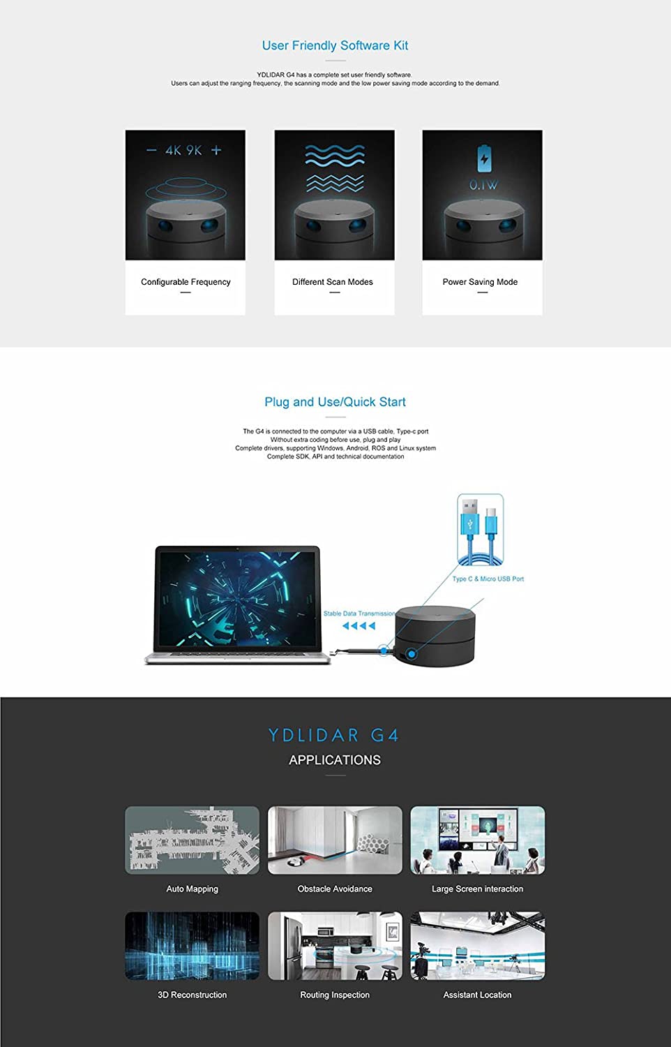 SmartFly info YDLIDAR G4 - Lidar Laser Rangefinder, 2D Laser Scanner for ROS SLAM Robot