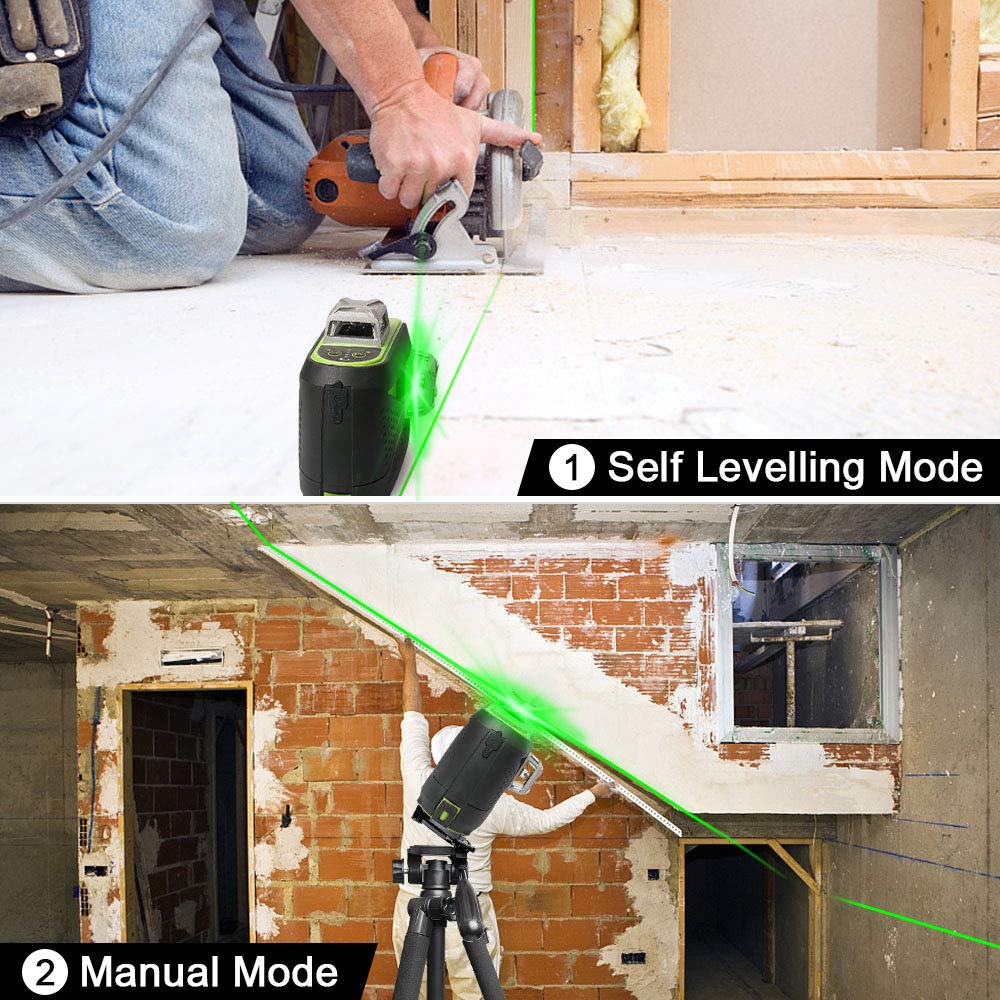 Huepar 3D Green Beam Self-Leveling Laser Level 3x360 Cross Line Laser Three-Plane Leveling and Alignment Line Laser Level -Two 360° Vertical and One 360° Horizontal Line -Magnetic Pivoting Base 603CG