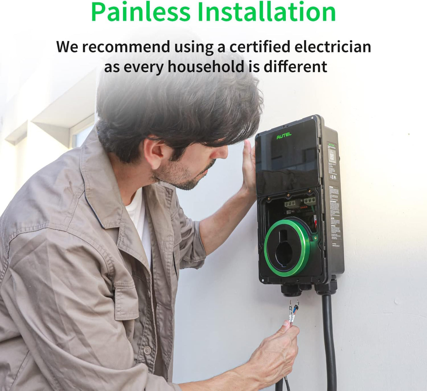 Autel MaxiCharger Home Cargador inteligente para vehículos eléctricos (EV), 50 amperios nivel 2 Wi-Fi y Bluetooth habilitado EVSE, estación de carga para interiores y exteriores Maxi US AC W12-01