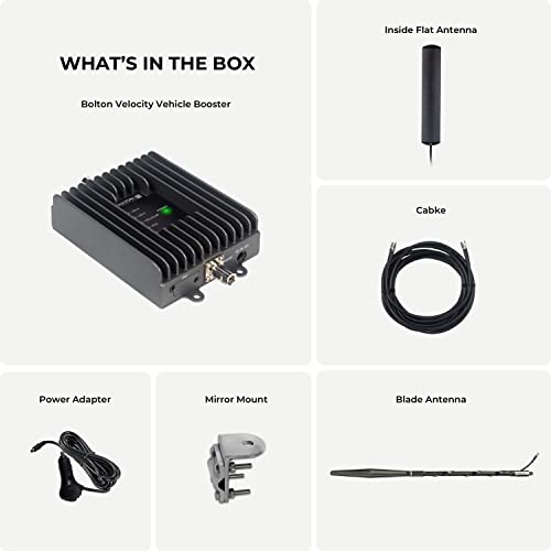 Bolton Technical Velocity Trucker | Amplificador de señal para teléfono celular de vehículo | 5G/4G LTE | | Ganancia de 50 dB | Antena Omni de montaje magnético | Impulsa a AT&T, Verizon, T-Mobile y más | Aprobado por la FCC (BT459624-T)