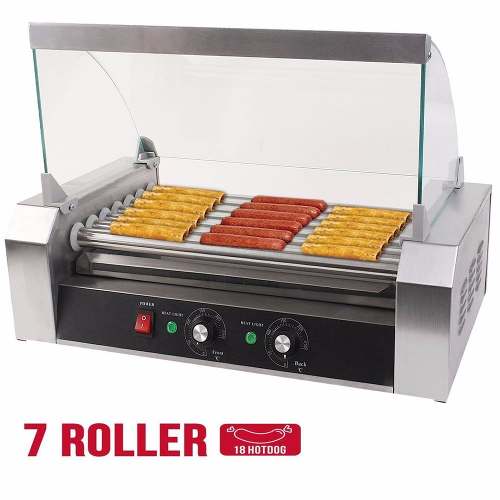 Máquina Comercial De 7 Rodillos De Acero Inox. 18 Hotdog