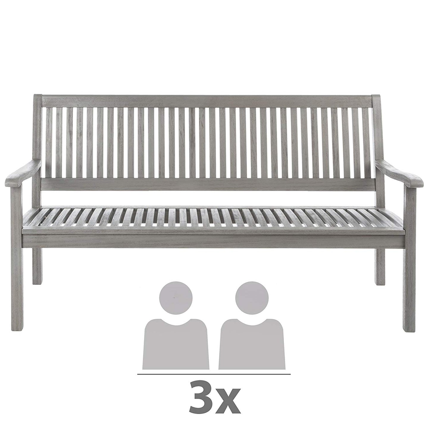 Banco de jardín Ultranatura Canberra Series de 3 plazas - Madera de eucalipto con clase y alta calidad con certificación FSC - 60 x 26 x 34 pulgadas (152 x 66 x 86 cm), gris
