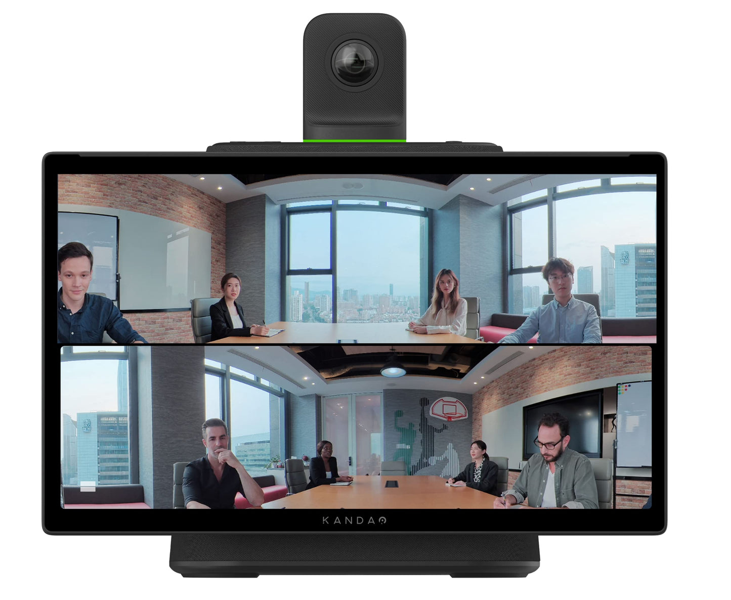 KanDao Sistema de cámara de sala de conferencias todo en uno para reuniones, pantalla táctil FHD de 15.6 pulgadas, 1080P FHD de 15.6 pulgadas, cámara de conferencias dual 4K HDR 360°