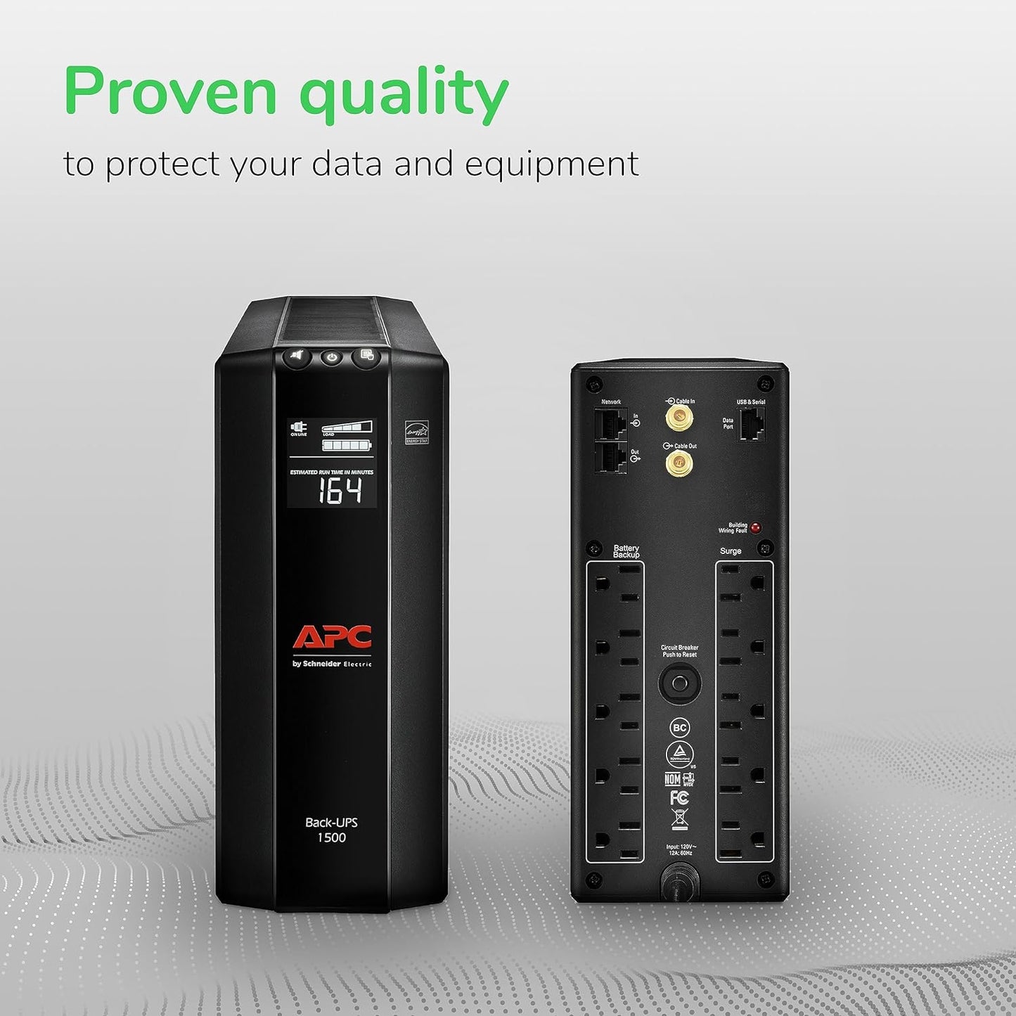 APC UPS 1500 VA UPS Batería de reserva y protector de sobretensión, BX1500 M, fuente de alimentación de batería de reserva, AVR, protección de datos