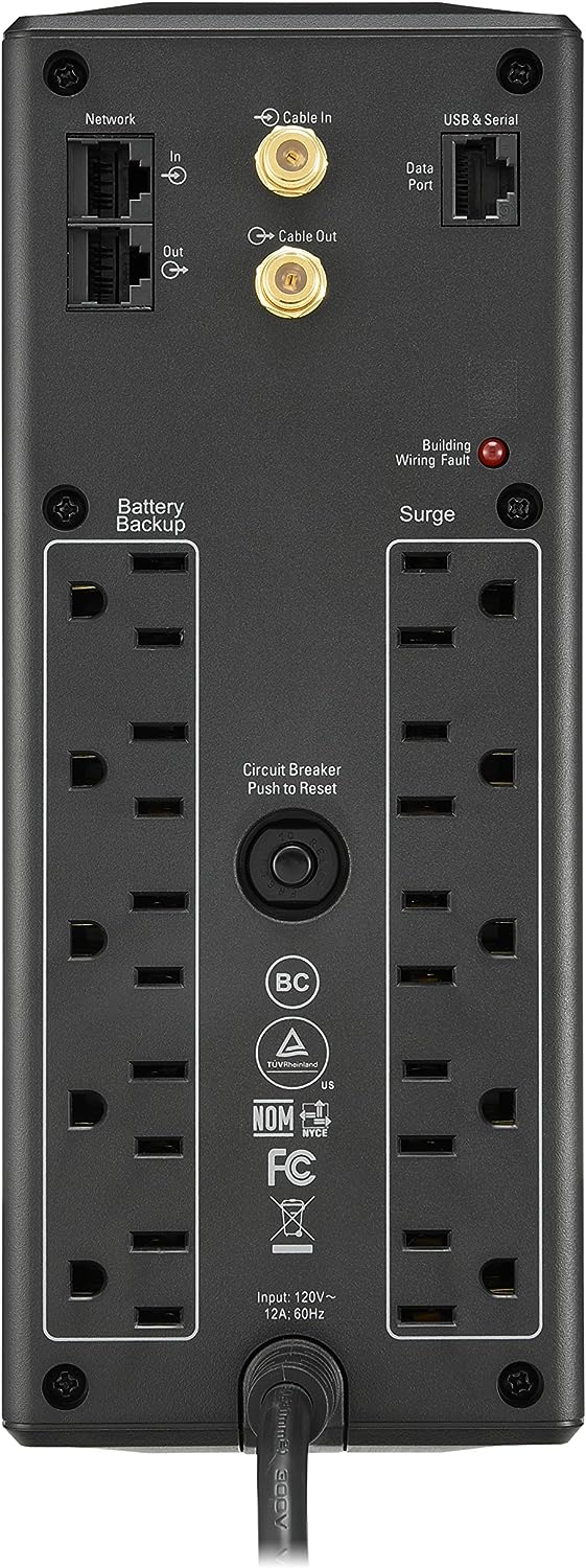 APC UPS 1500 VA UPS Batería de reserva y protector de sobretensión, BX1500 M, fuente de alimentación de batería de reserva, AVR, protección de datos