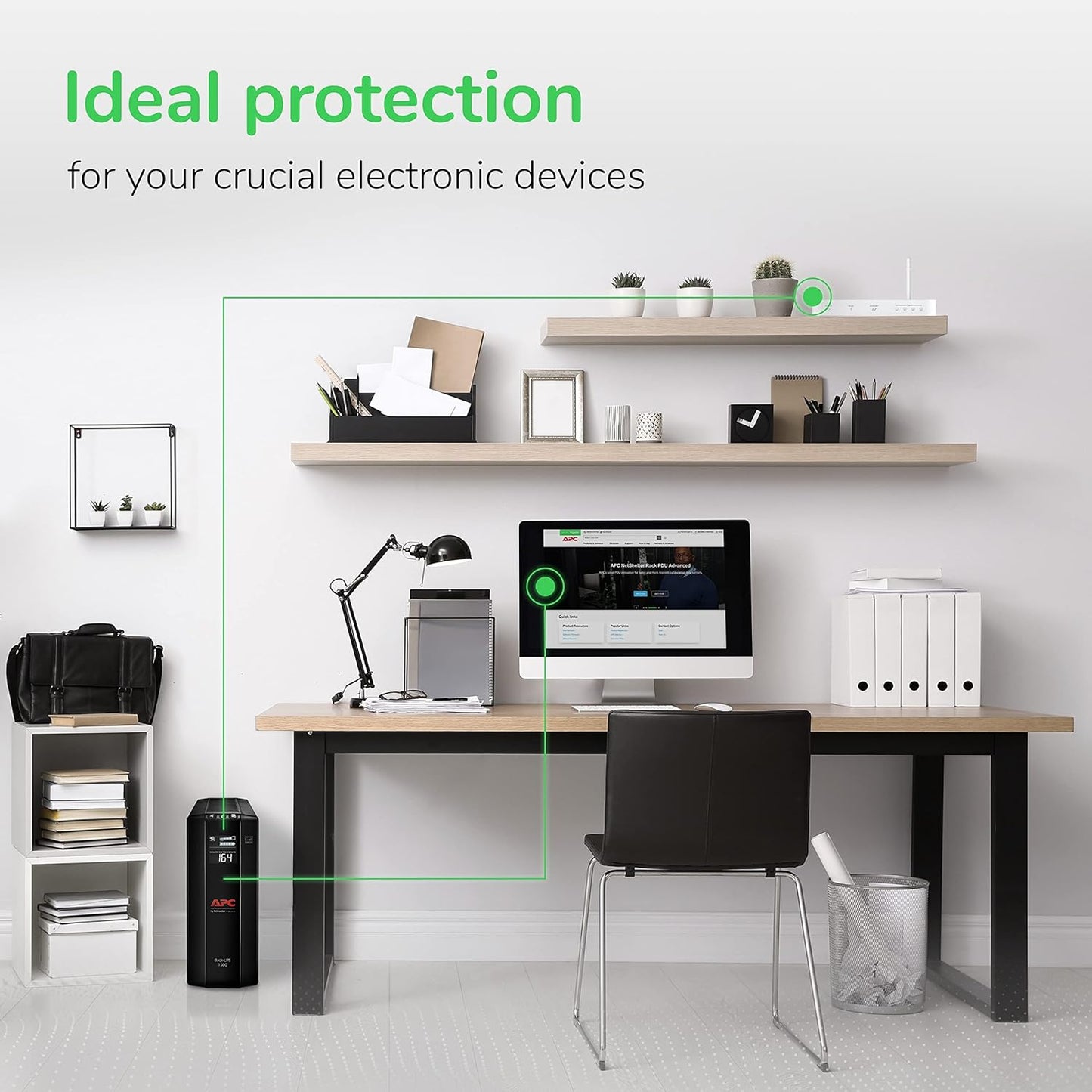 APC UPS 1500 VA UPS Batería de reserva y protector de sobretensión, BX1500 M, fuente de alimentación de batería de reserva, AVR, protección de datos