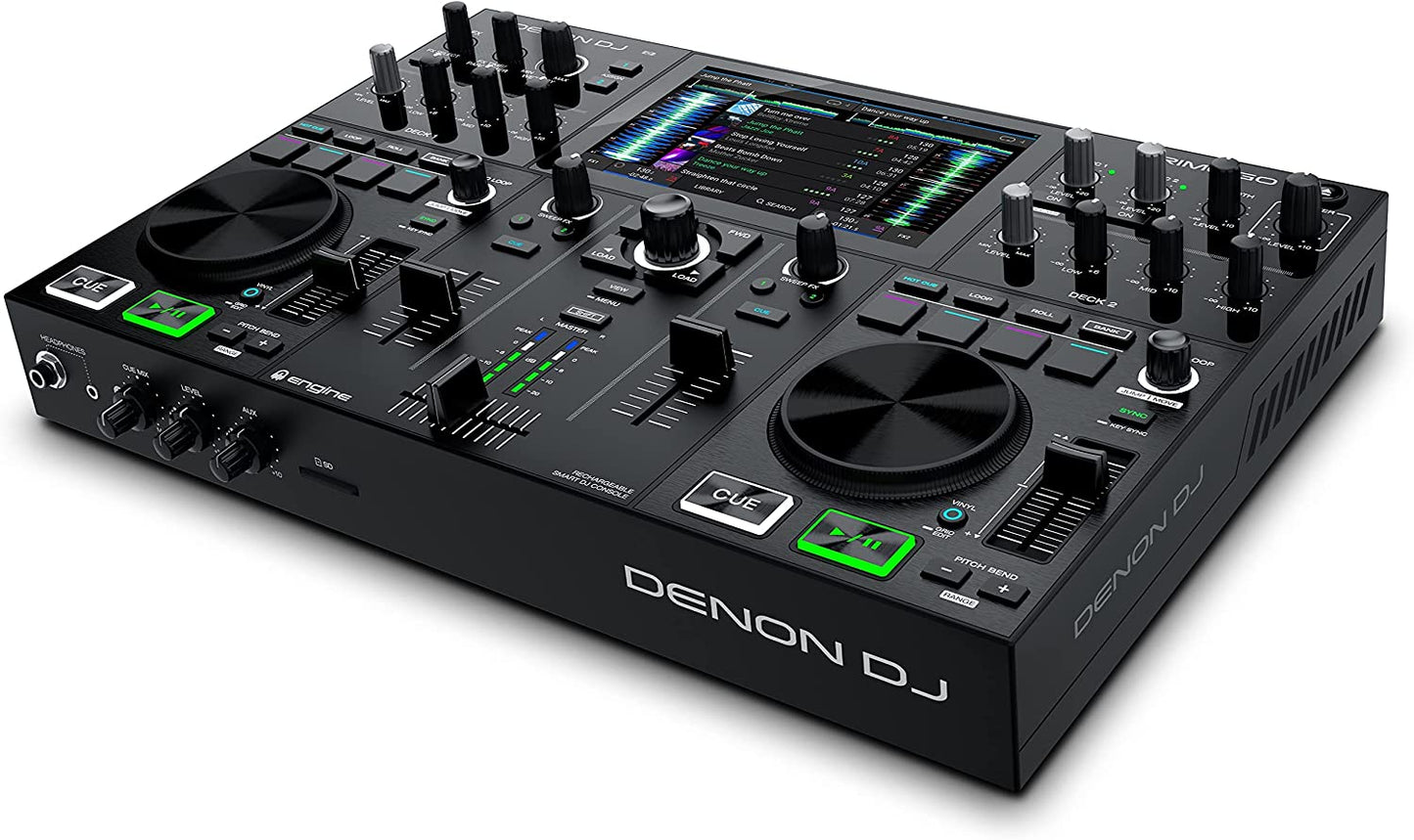 Denon DJ PRIME GO - Consola smart DJ con 2 decks, Sistema DJ portátil con streaming por wifi, pantalla táctil HD de 7’’ y batería recargable