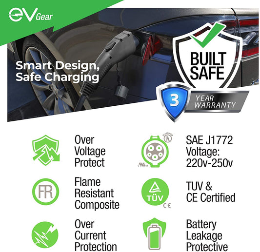EV Gear Estación de cargador de pared para vehículo eléctrico, nivel 2, 40 AMP/240 V, cable de 25 pies, enchufe de pared NEMA 6-50, reemplazo de/compatible con vehículos eléctricos usando enchufe SAE J1772