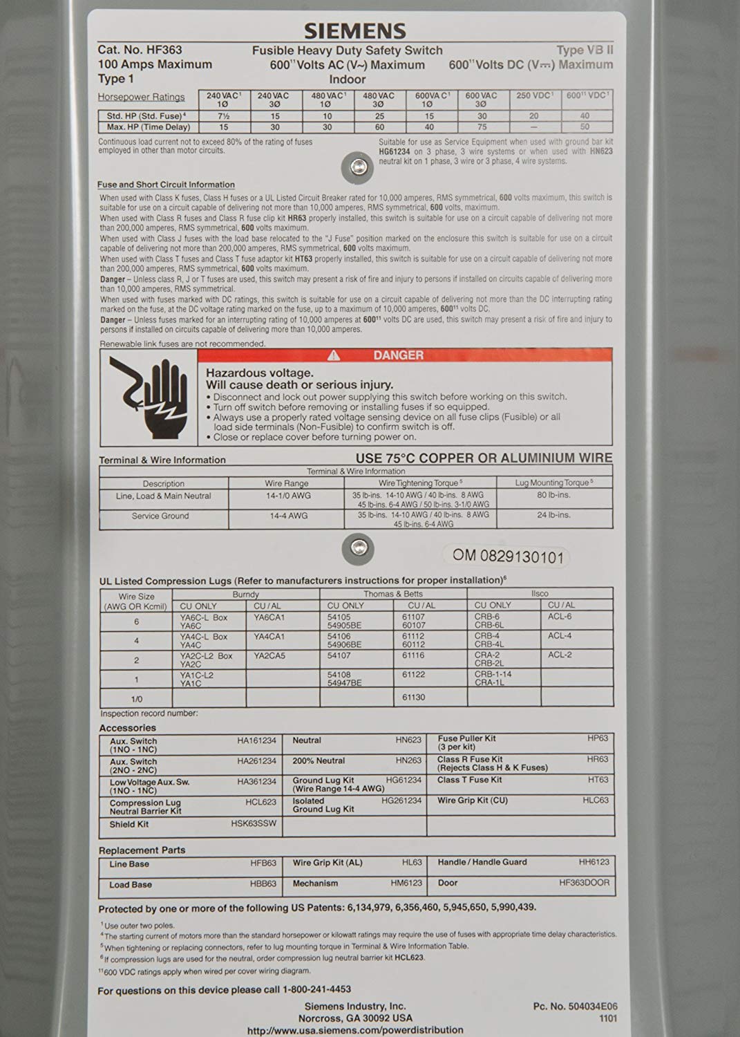 Siemens HF363 100-Amp 3 Pole 600-volt 3 Wire Fused Heavy Duty Safety Switches