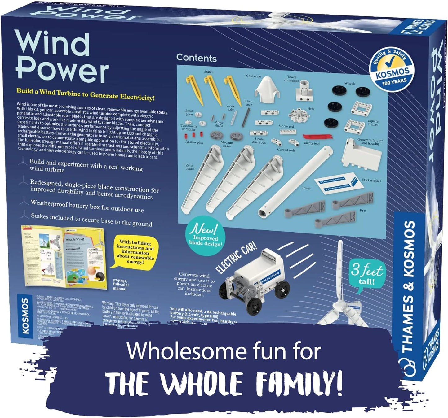 Thames & Kosmos Kit de experimento STEM Wind Power V4.0 | Construye una turbina eólica de 3 pies para generar electricidad | Aprende sobre energía renovable y alimenta un automóvil modelo pequeño | Resistente a la intemperie para uso en exteriores