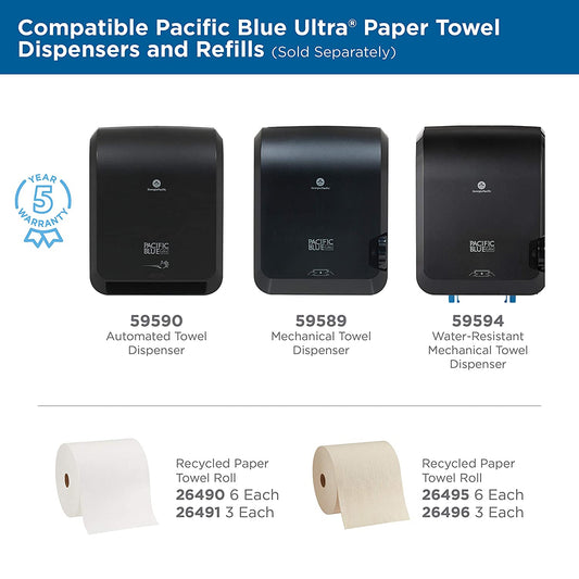 Dispensador automático de toallas de papel Pacific Blue Ultra™ de Georgia-Pacific, negro, 59590, 12.9" de ancho x 8.7" de profundidad por 15.5" de alto